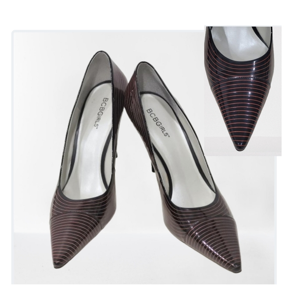 BCBGirls Black & Red Striped Patent Leather Stilettos- Like New - Picture 3 of 15
